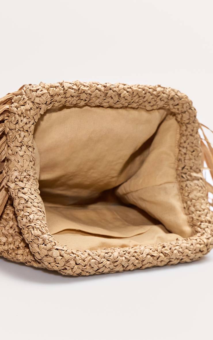 Camel Pochette Slouchy En Raphia À Franges