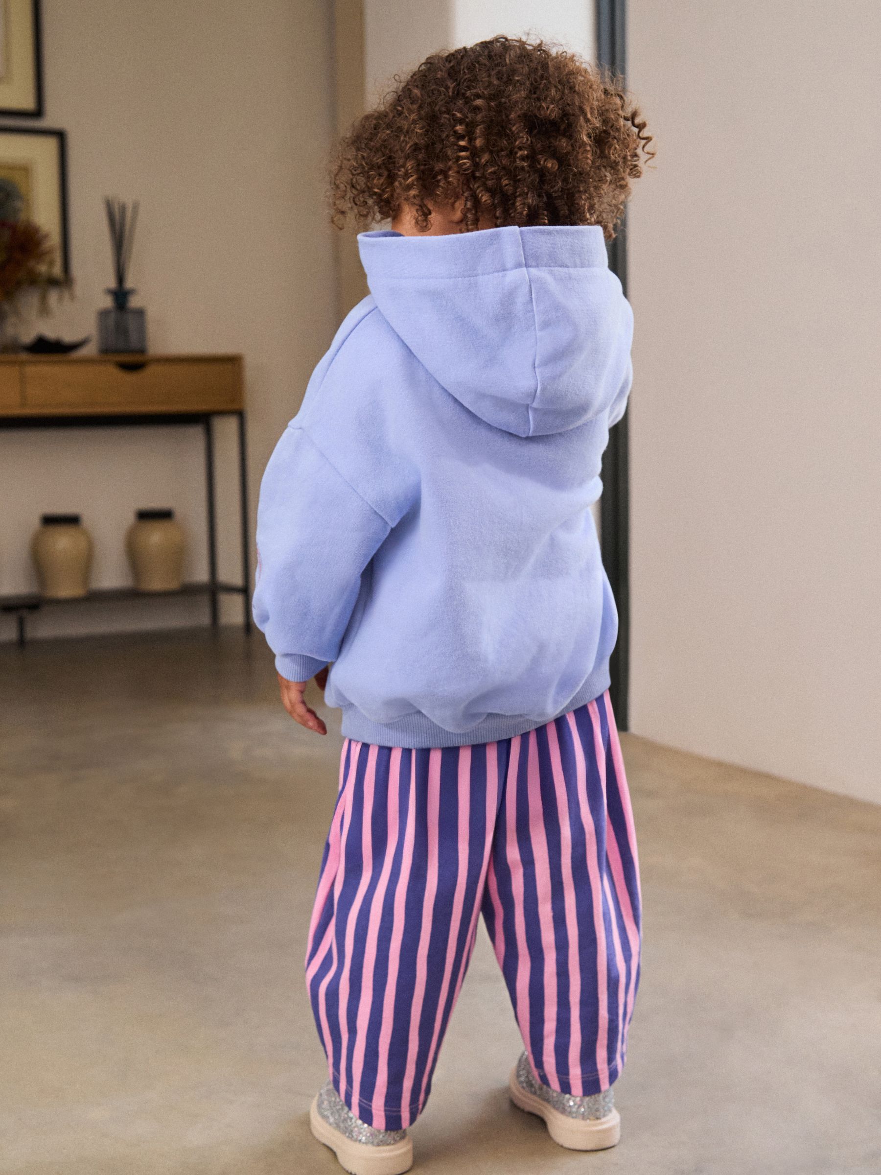 Purple Stripe Flower - Set met hoodie en joggingbroek met rechte wijde pijpen (3mnd -7jr)