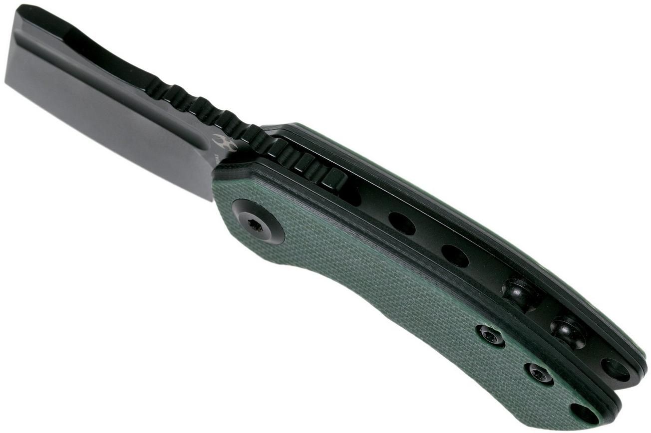 Kansept Mini Korvid T3030A1 Blackwashed, Green G10 zakmes, Justin Koch design