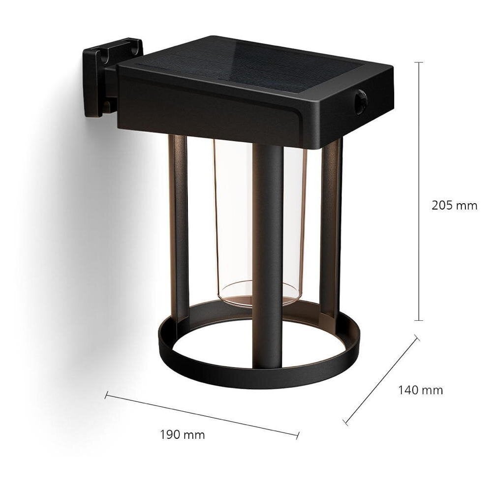 Camill LED-wandlamp op zonne-energie in zwart en transparant, 1,4 W, 250 lm, IP44, met bewegingsmelder en schemersensor, rond