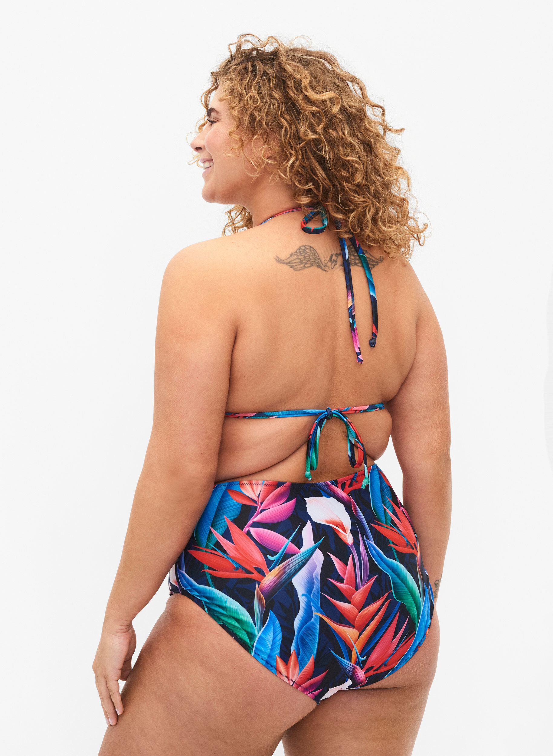 Bikini underdel med print og høj talje