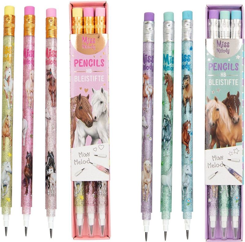 Depesche - Miss Melody - Doorschuifpotlood - Set van 3 - Glitter en Paardenafbeeldingen