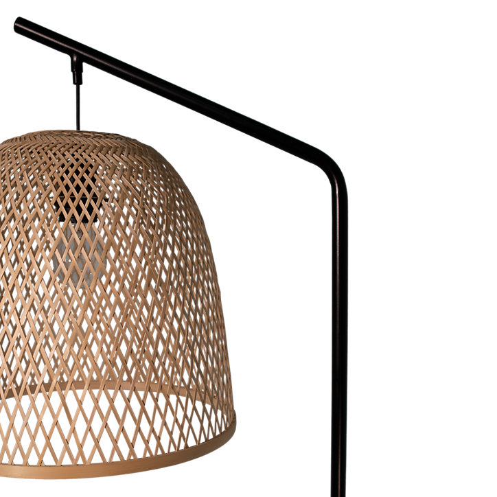 Lampadaire Calume E27 28W IP20 L.32xH.170xP.48cm métal noir et fibre naturelle GoodHome