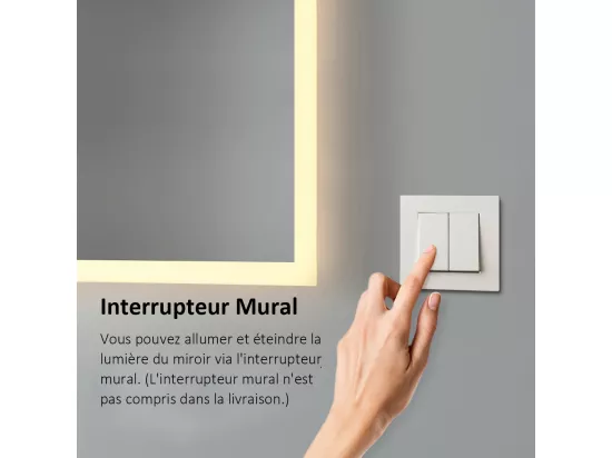 EMKE Miroir lumineux salle de bain 70x50cm, Miroir avec éclairage Miroir LED, Lumière Blanche Chaude