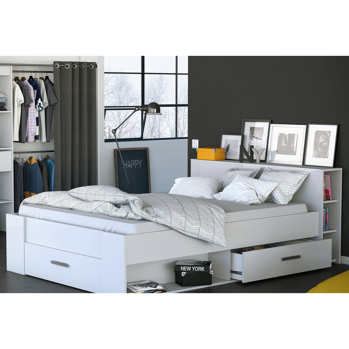 Calicosy - POCKET Bed 2 plaatsen  - H74,3 cm - Mat wit