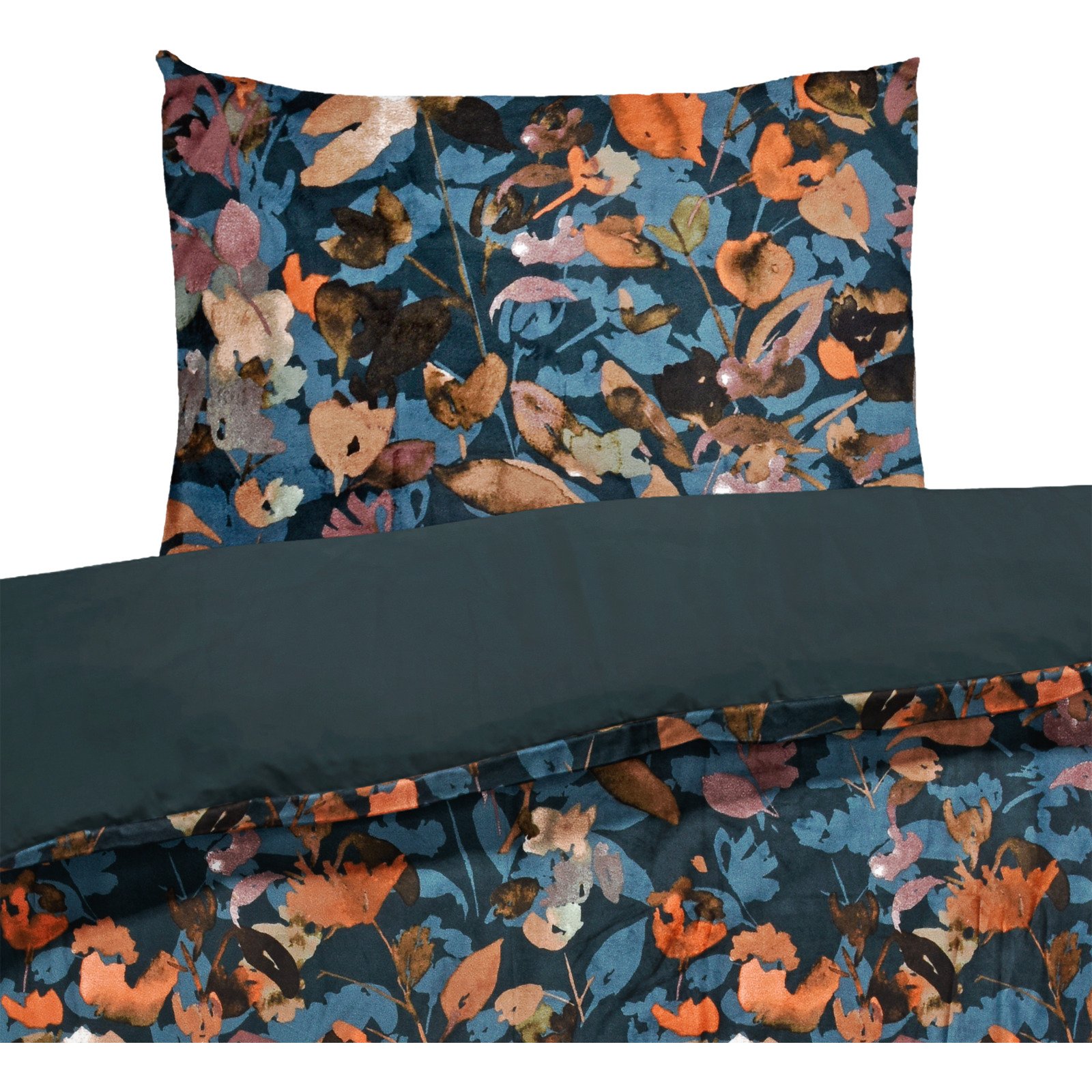 Bettwäsche Velours Herbstblätter dunkelgrün 200x210 2x65x65 Bettanzug Fra