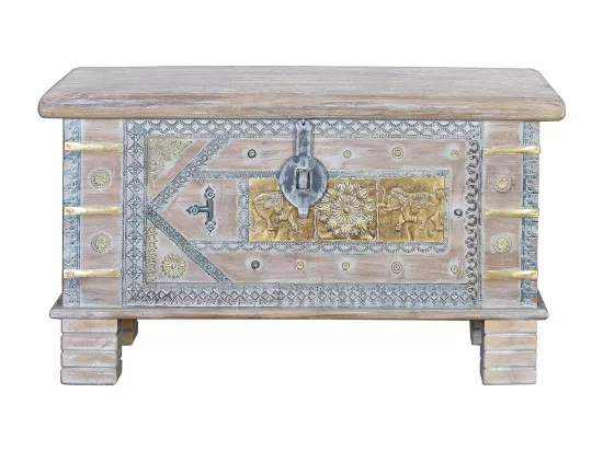 Coffre en bois de manguier blanc vieilli Blanco.Giner y Colomer.45x40x80