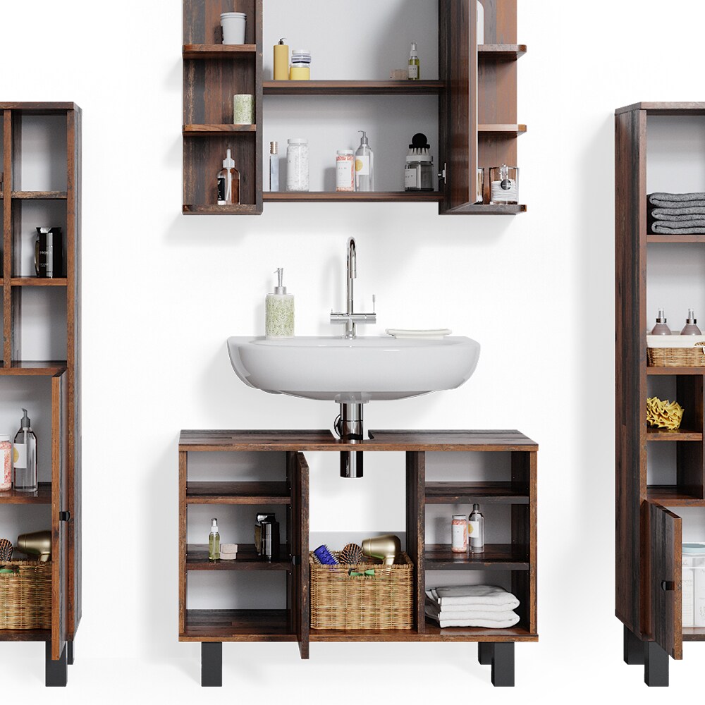 Vicco Badmöbelset Waschtischunter 80 cm Spiegelschrank Midischrank mit Tür Fynn