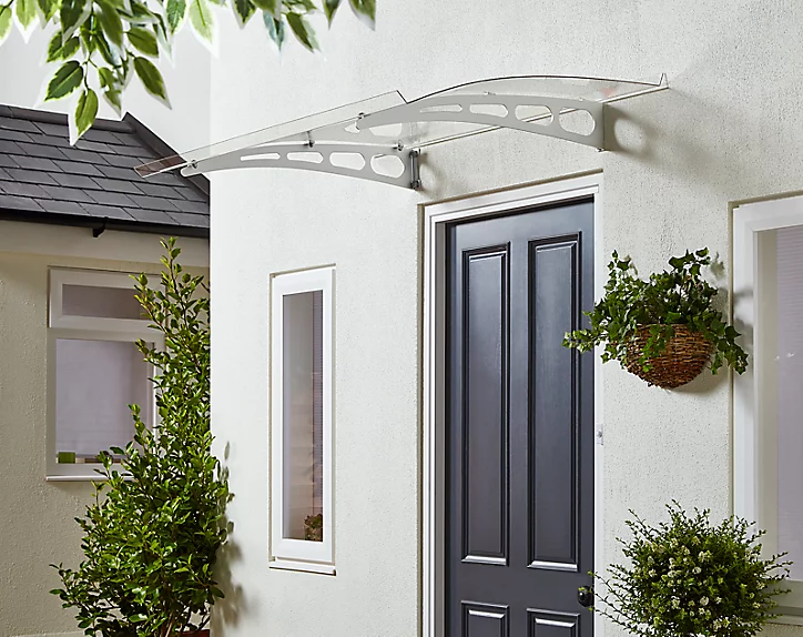 Auvent alu et polycarbonate Lt line blanc 140 x 90 cm