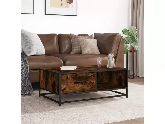 Table basse chêne fumé 90x57x35 cm bois d'ingénierie et métal