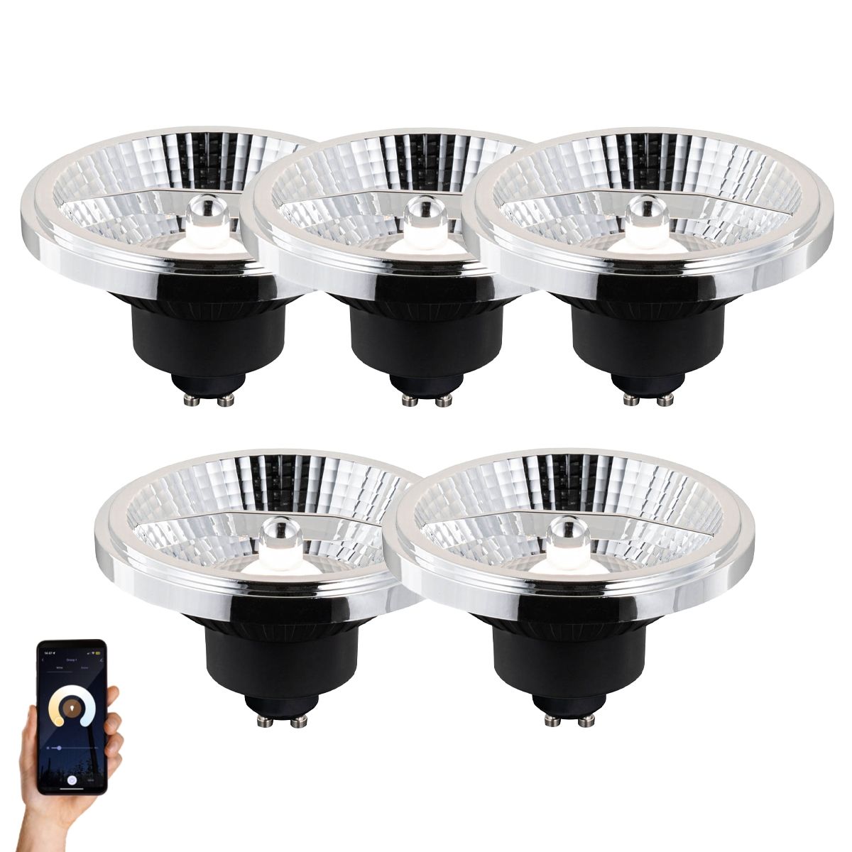 Set van 5 Smart GU10 dimbare LED lampen AR111 10W 800 lm 2200 - 6500K