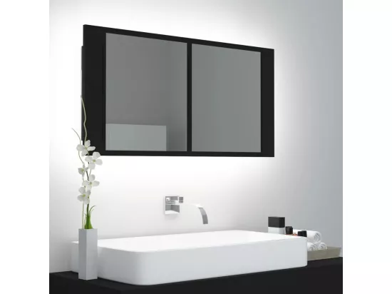 Armoire à miroir de salle de bain LED Noir 90x12x45 Acrylique