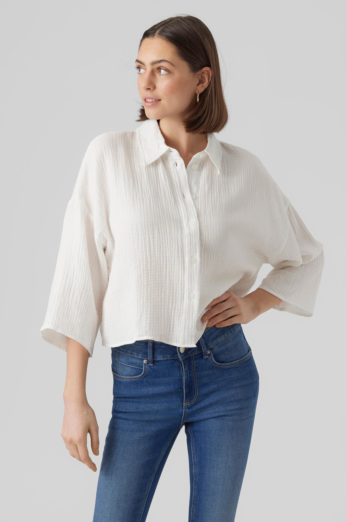 Camisa cropped de algodão - Branca
