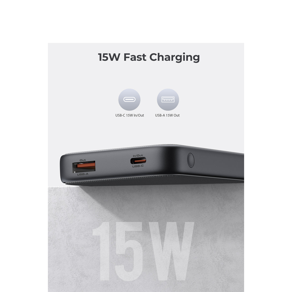 (15W) Sprint 10000mAh USB A / USB C Powerbank Power Delivery Ladegerät mit LED Anzeige (PB-Y46) - Schwarz