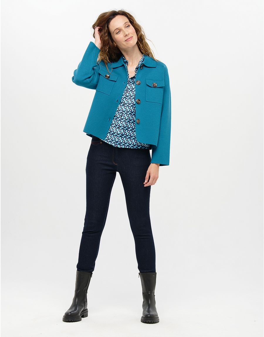 Veste courte maille bleu