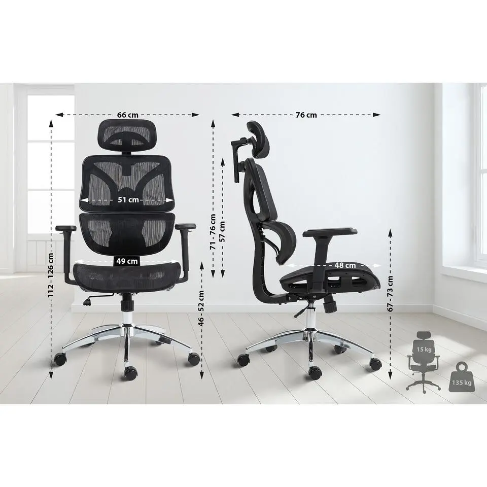 CLP Bureaustoel Deshler chroom Frame - Netweefsel - zwart