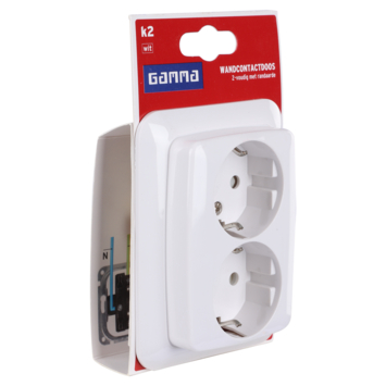 GAMMA K2 Dubbel Geaard Stopcontact Wit