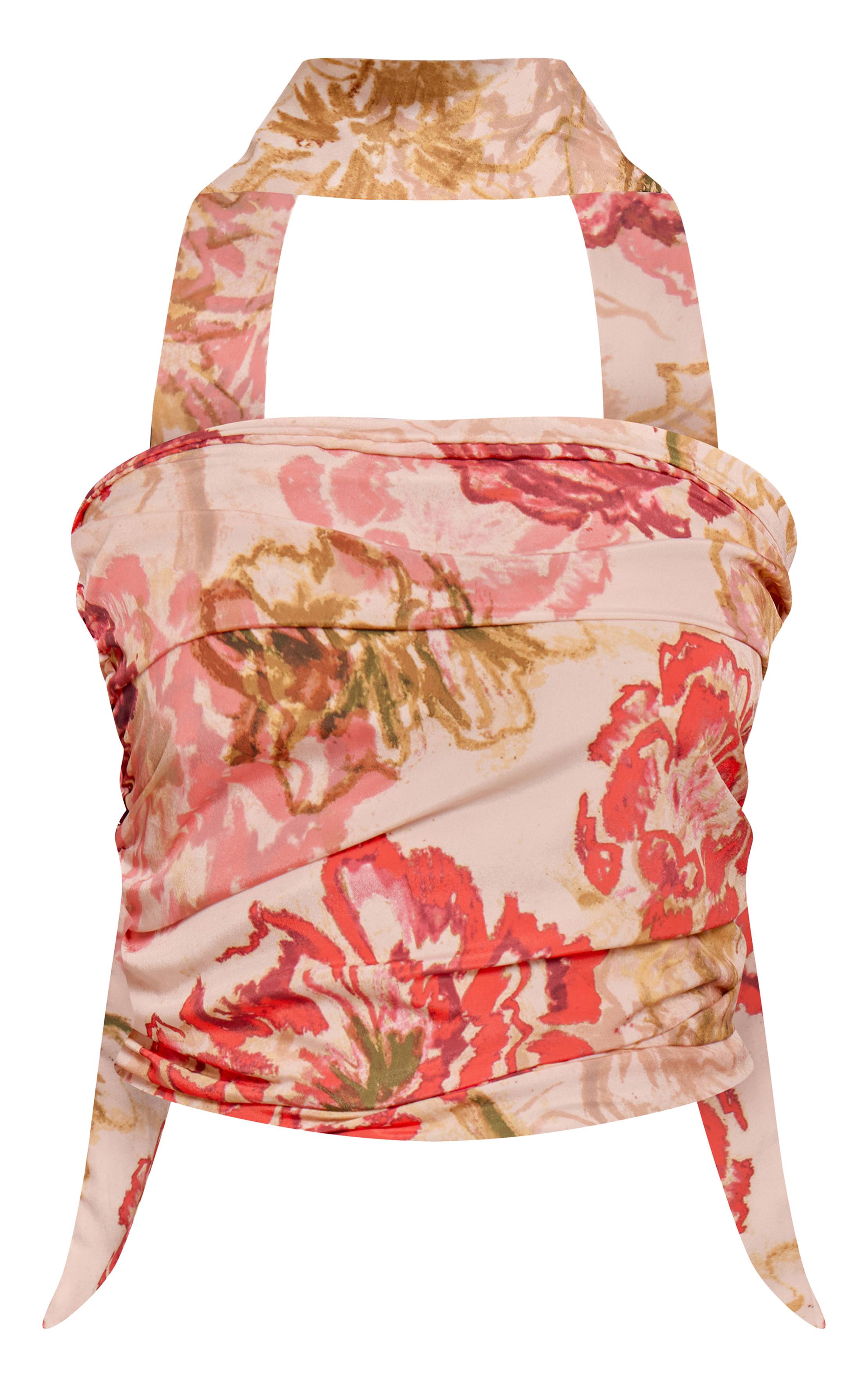 Rouge Mûrier Top Bandeau En Mousseline Avec Détail Foulard