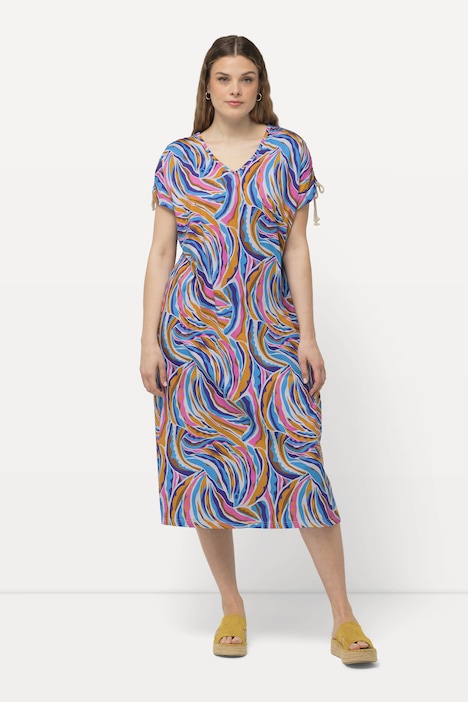Jersey-Midikleid, A-Linie, V-Ausschnitt, Halbarm