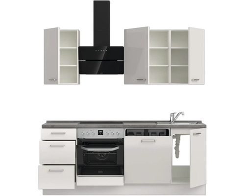 NOBILIA keukenblok met apparatuur Urban 210 cm zijdegrijs hoogglans voorgemonteerde variant links 4004539010031