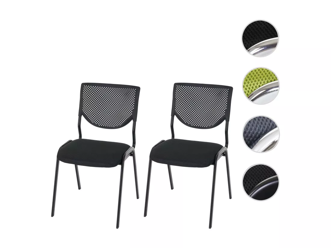 Chaise visiteur H401 Empilable (lot de 2), siège noir, pieds noirs