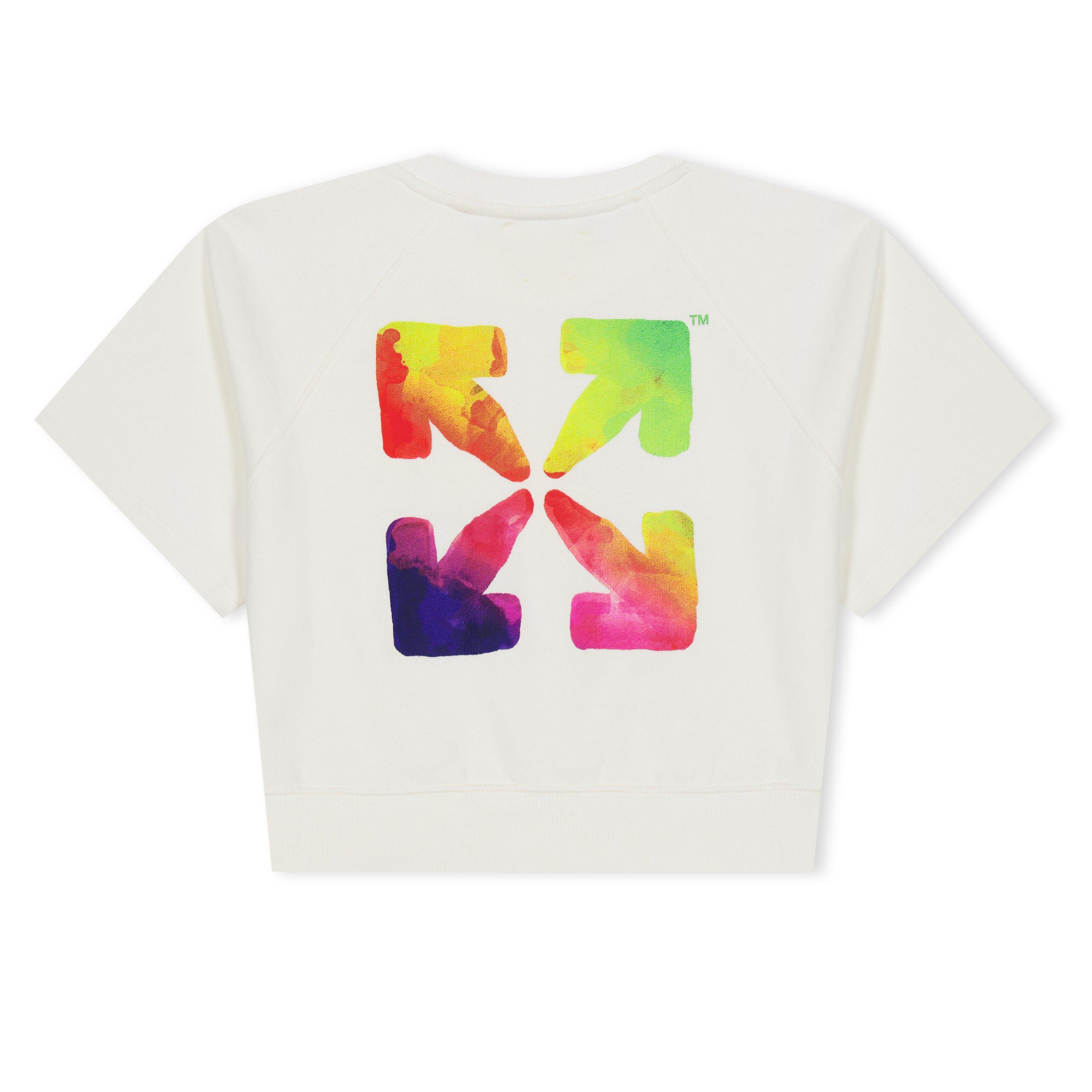 Off White Watercolour Print Crop T Shirt Juniors