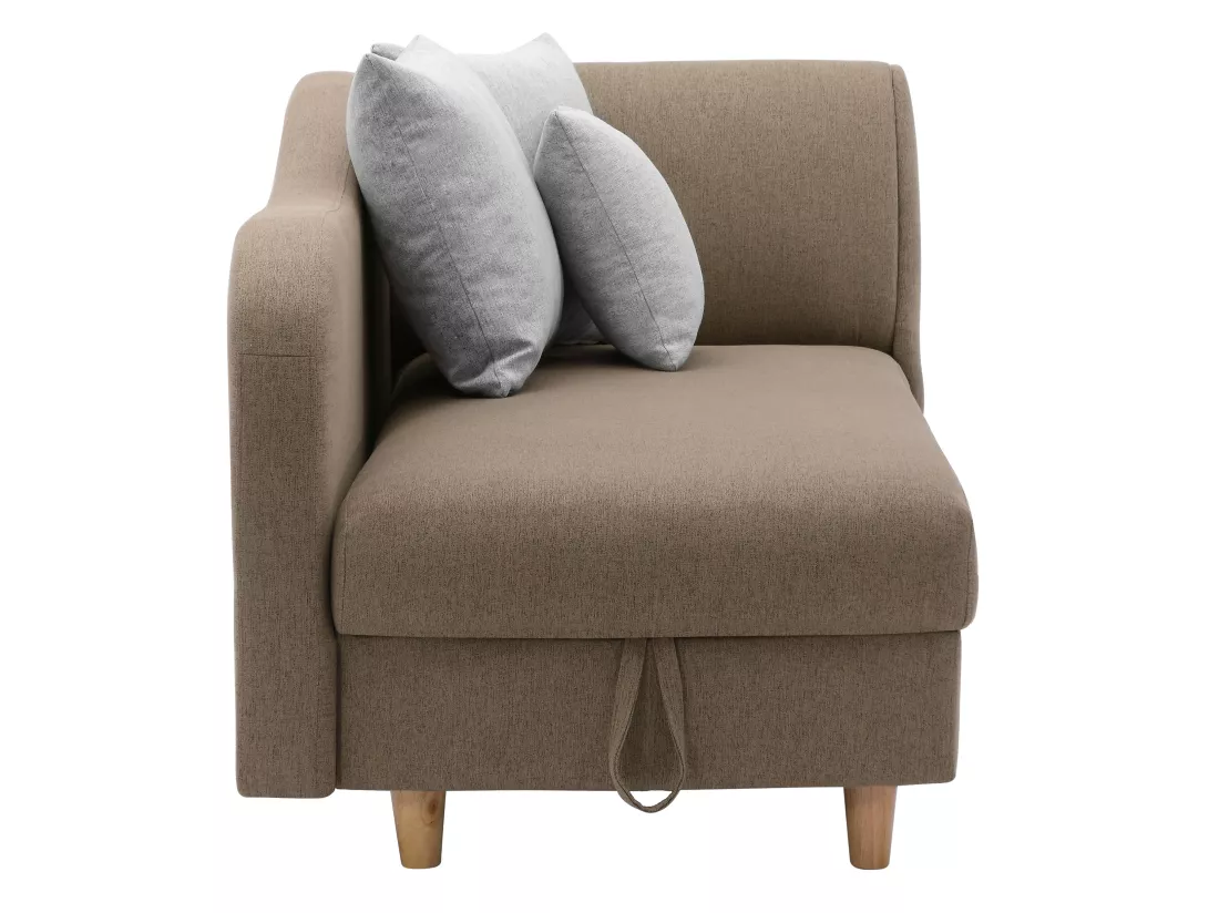 Méridienne gauche convertible en tissu marron avec coffre de rangement PENELOPE