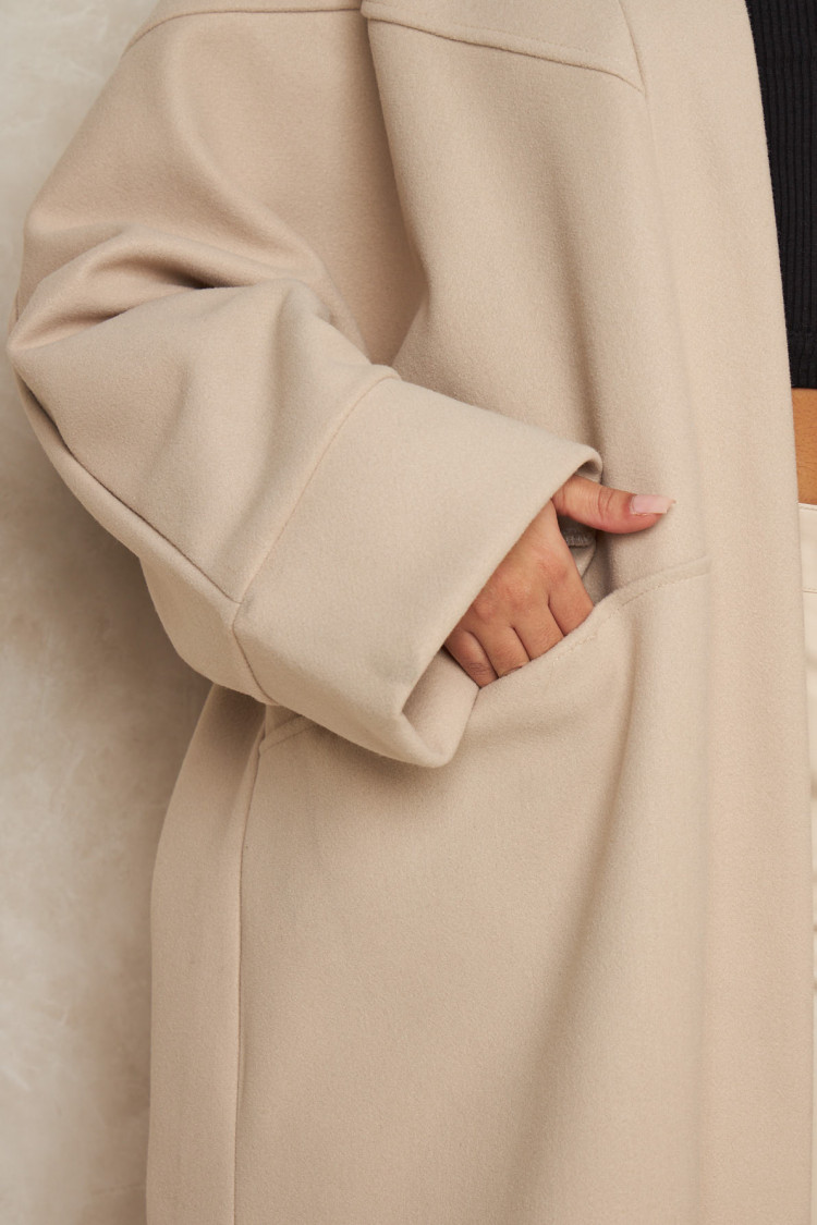 Veste longue ouverte texturée beige