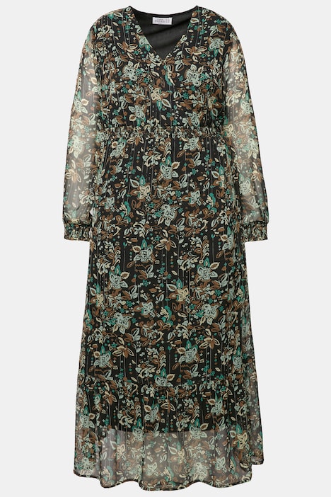 Maxikleid, A-Line, Flower Print, Wrap-Effekt
