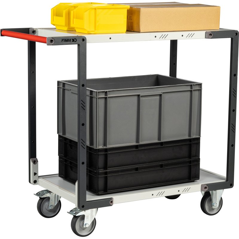 Servante Flatpack 2 plateaux mélaminé, 850 x 500 mm, roues TPE, 250 kg
