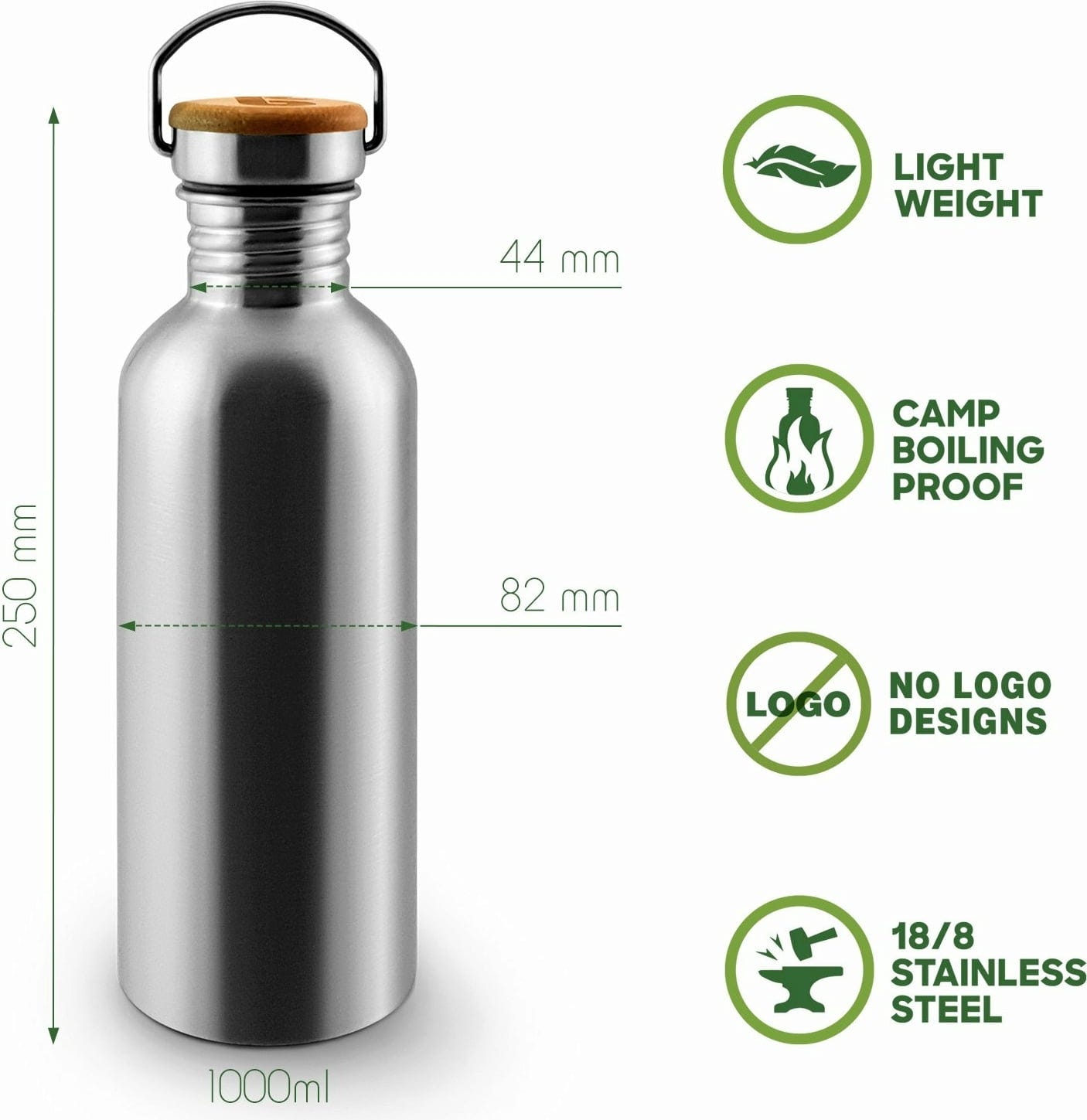 Bambaw  Edelstahlflasche 1000 ml, Natural Steel