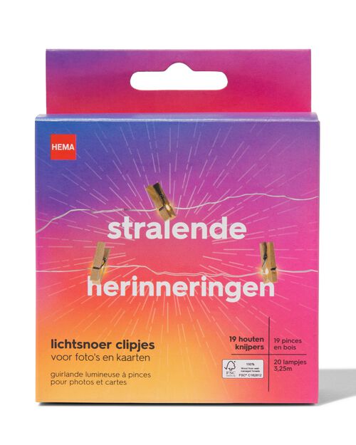 guirlande lumineuse 3.25m avec 20 lumières et 19 clips en bois