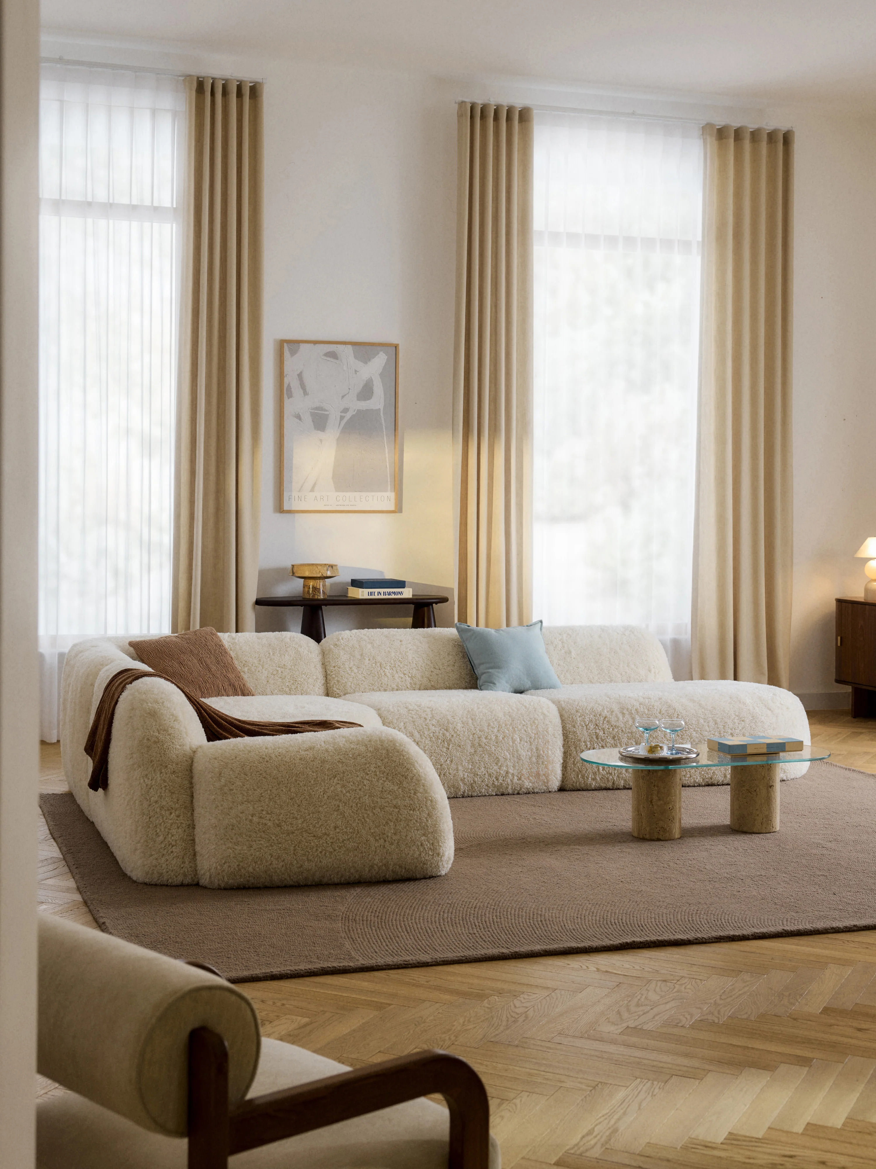 XL modulaire teddy-hoekbank Wolke (4-zits) met chaise longue aan het uiteinde