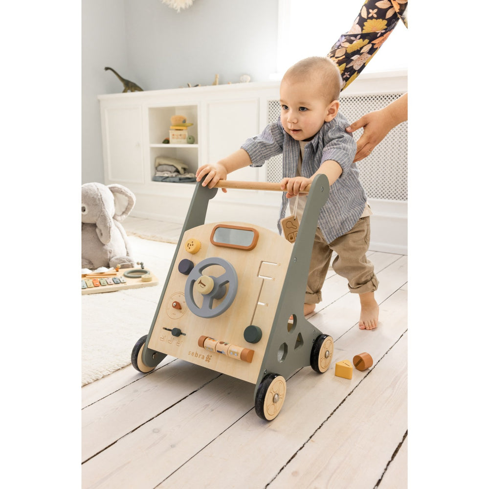 Køb Sebra Wooden Aktivitets Gåvogn Car