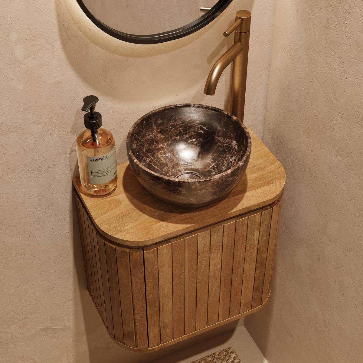 Livli Estrela toiletmeubel links 40cm ribbelfront met Dark Emperador waskom