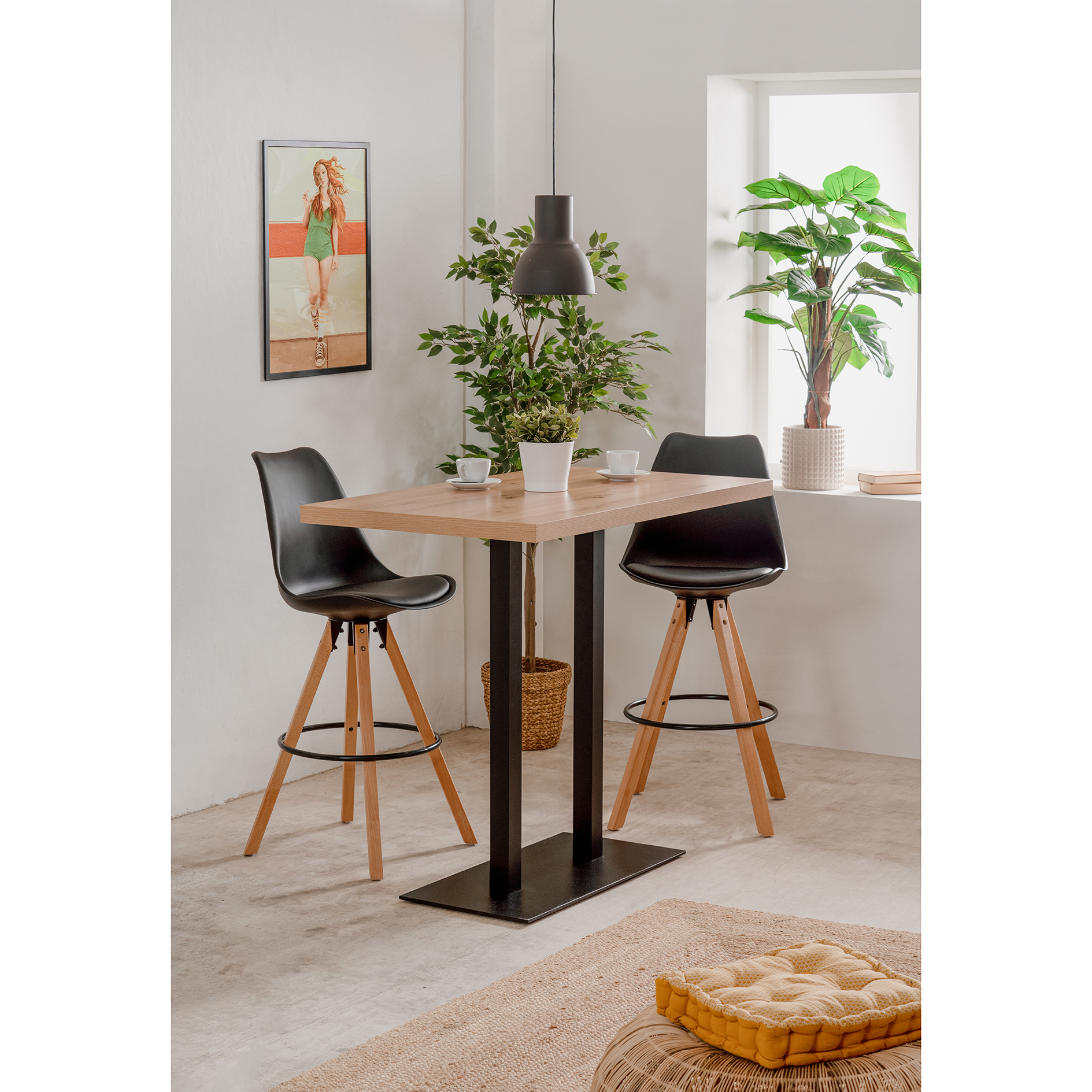 Bartisch QUADRATO - Artisan Eiche - schwarz - Doppelsäule