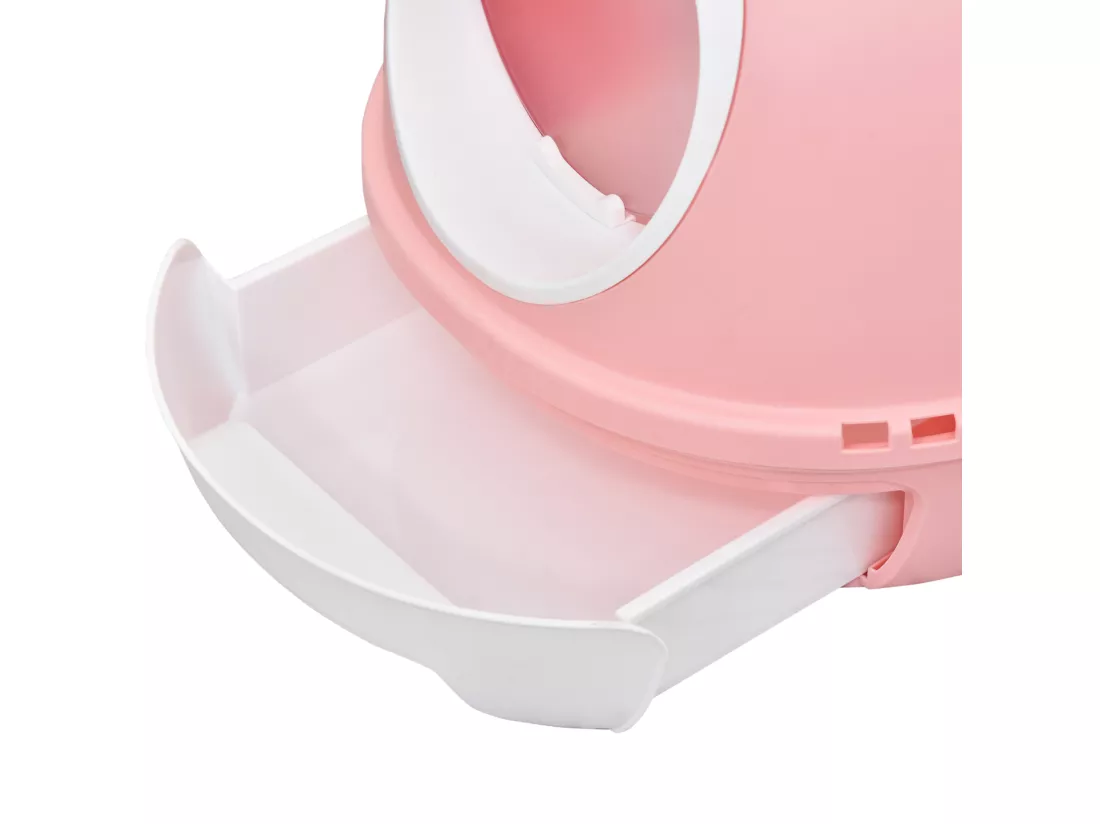 Maison de toilette portable pour chat tiroir à litière coulissant porte battante lucarne + pelle fournis dim. 47L x 55l x 44H cm rose