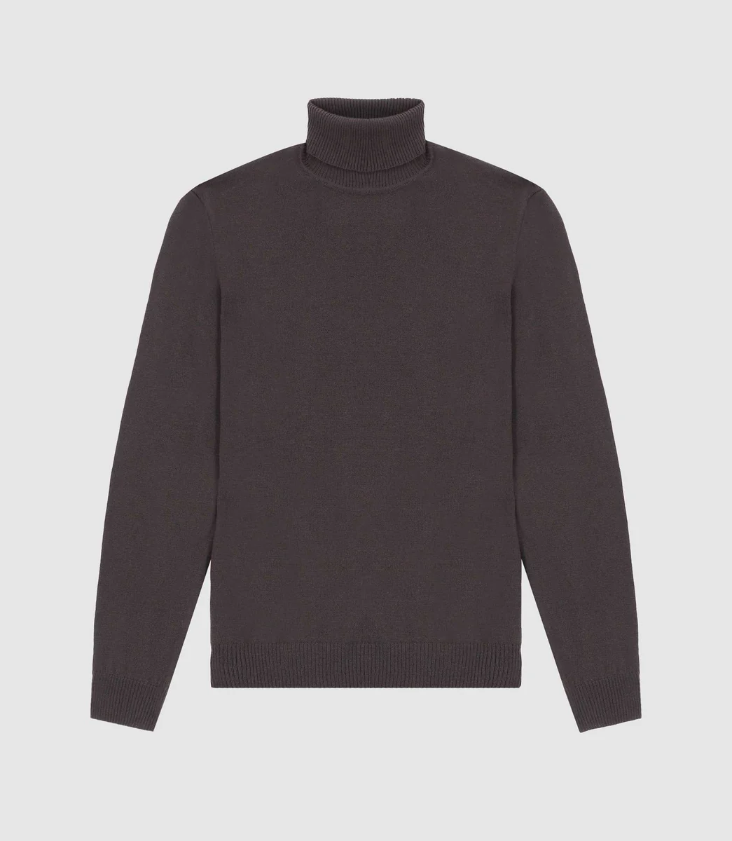Pull col roulé marron 100% mérinos