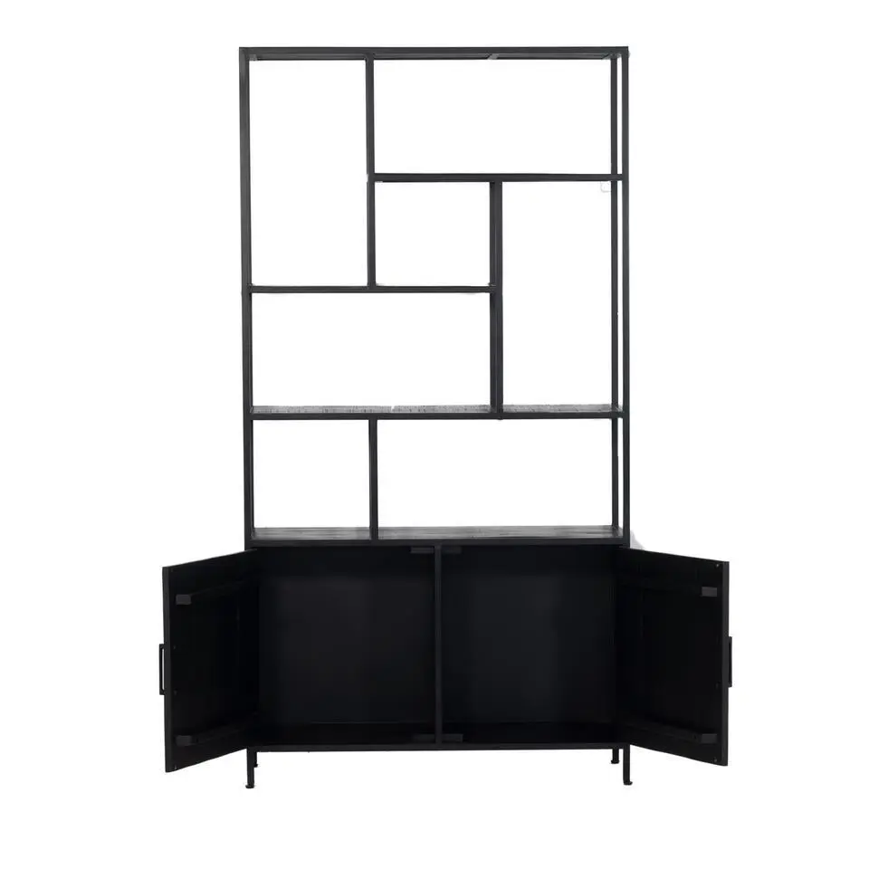 Vakkenkast Zwart Mangohout - 110x210cm - Kast Brooke XL