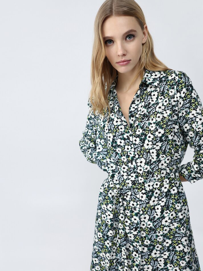 Vestido camisa com gravata - Azul