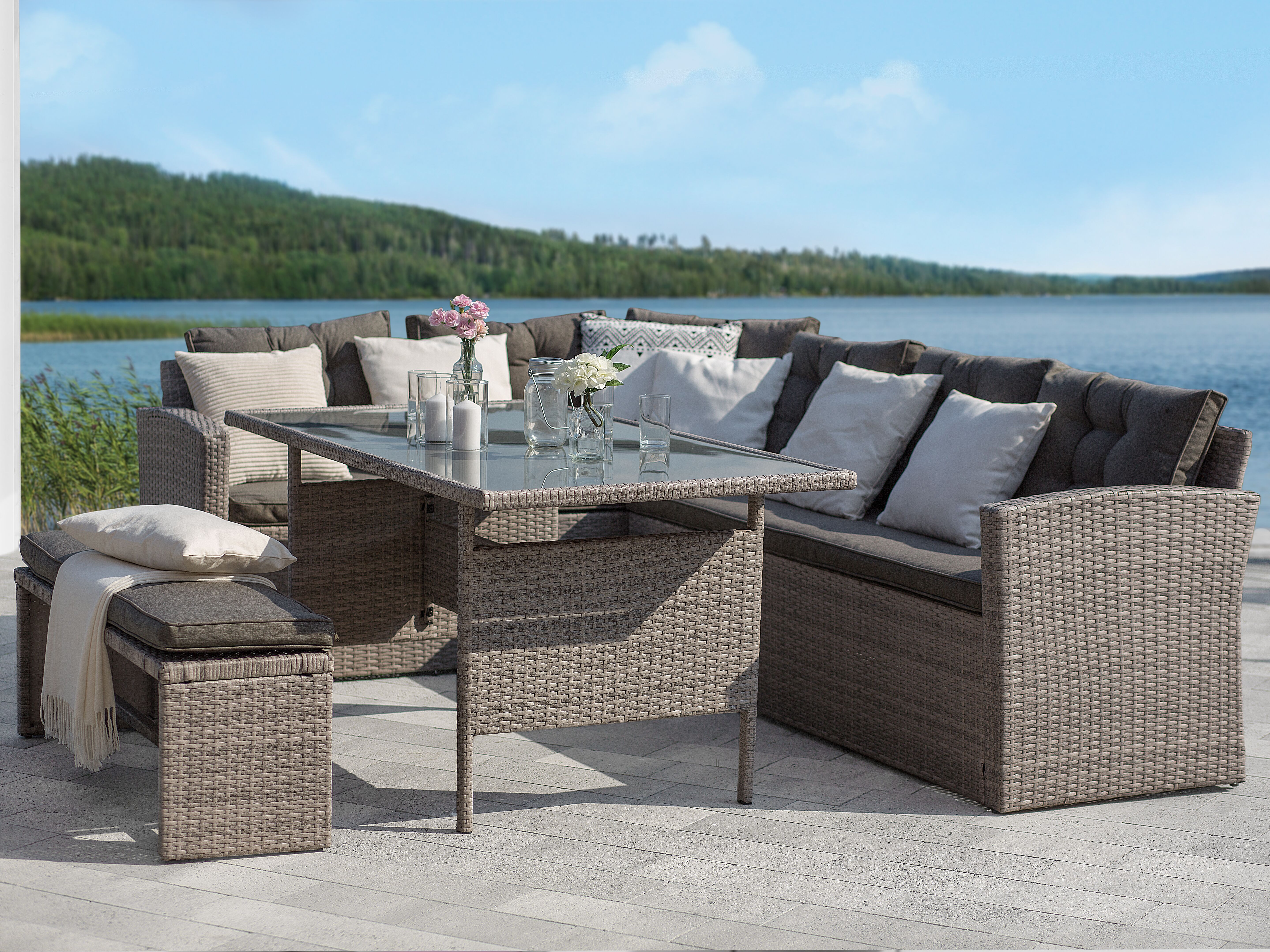 Tuin eettafel VITERBO 145 cm 80 cm Glas Lichtgrijs