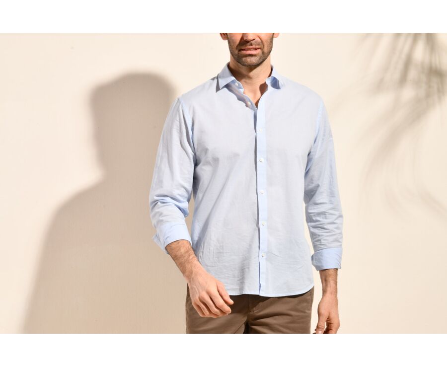 Chemise coton lin bleue ciel unie - SILBERT