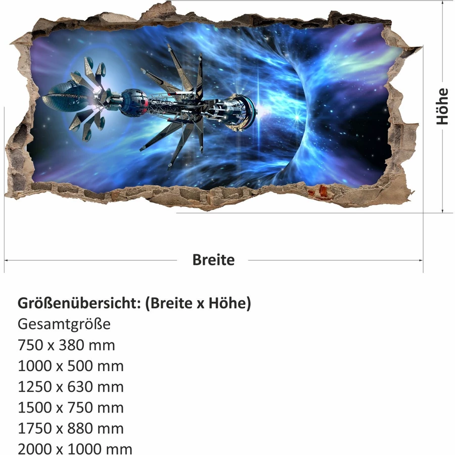 Nikima Wandtattoo 068 Raumschiff Galaxie - Loch in der Wand in 6 vers. Größen bunt