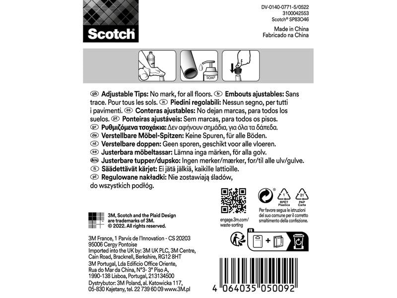 3M Stuhlbeingleiter Adjustable, Ø 10-14 mm, Schwarz, 4er Pa Robuste, anpassbare Antirutsch-Stuhlgleiter