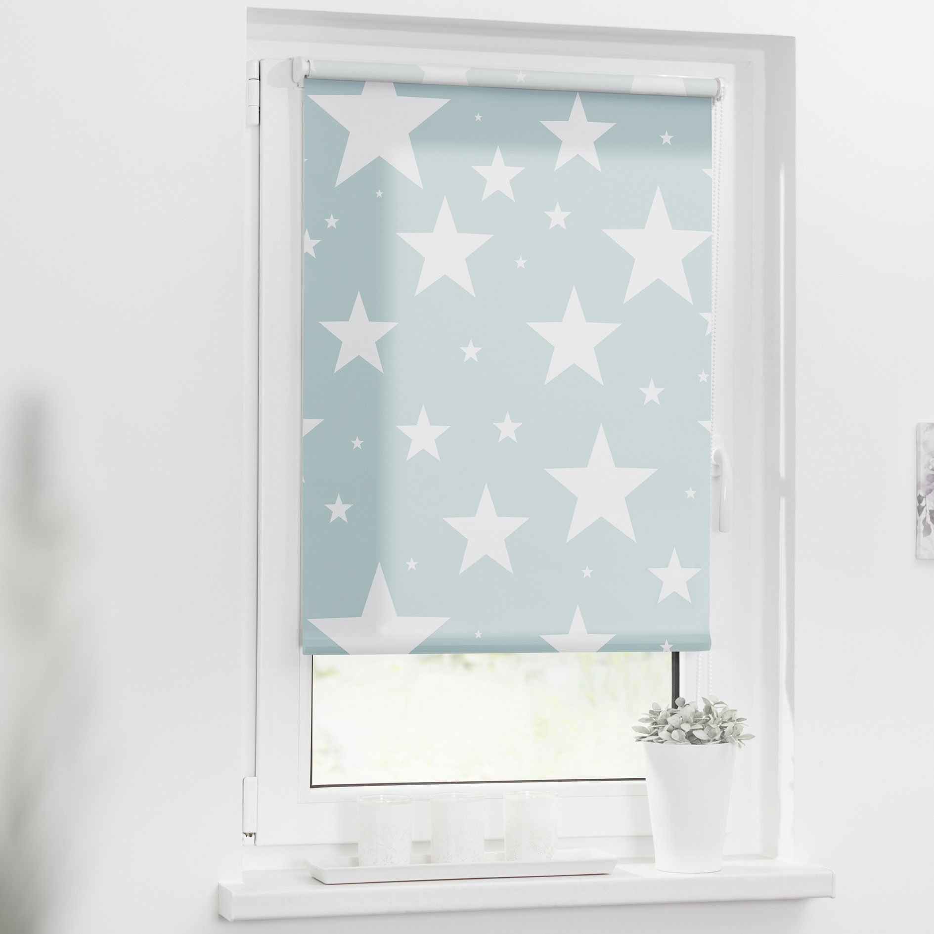 LICHTBLICK Rollo Klemmfix STERNE - petrol - 45x150 cm