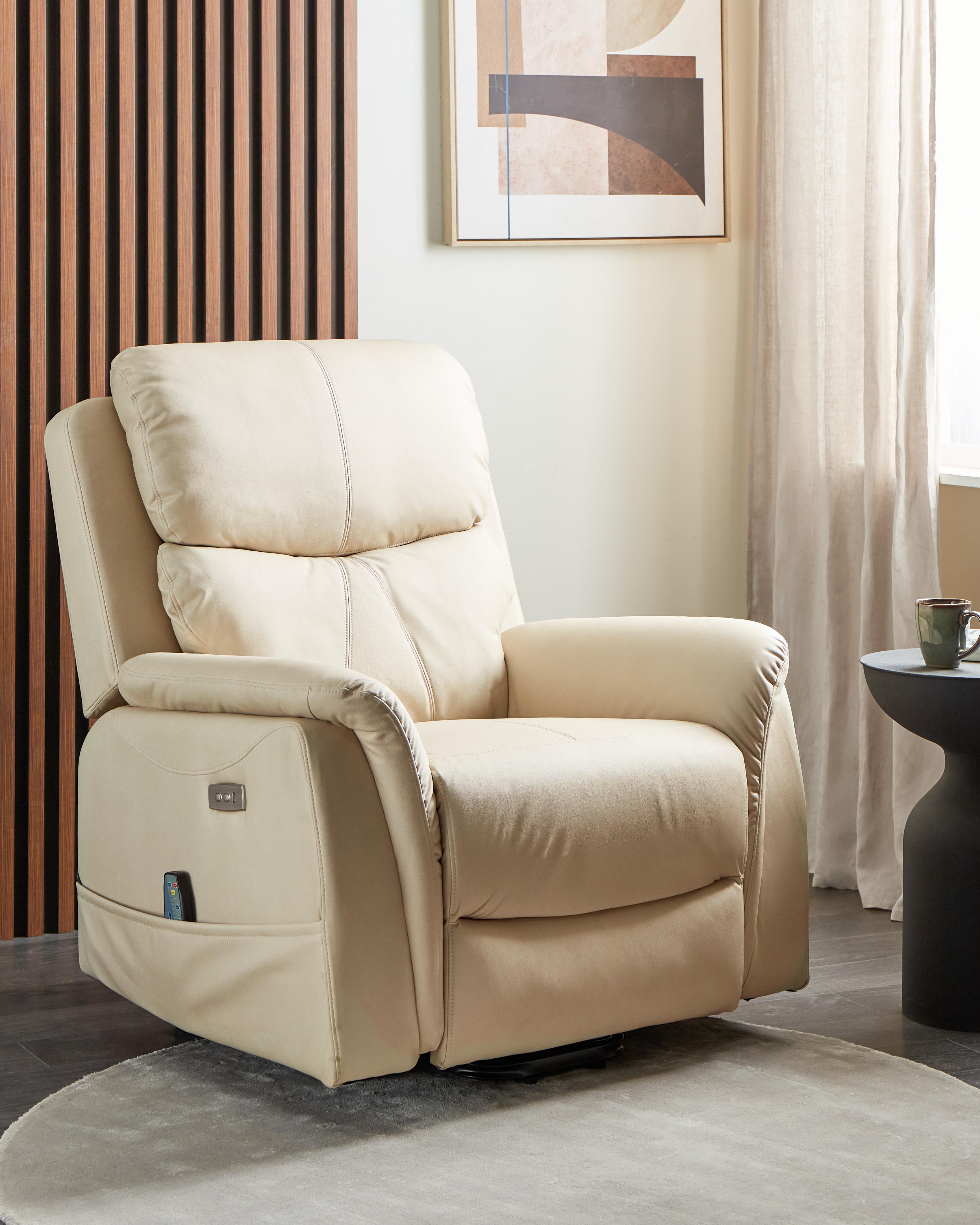 Elektrische relaxfauteuil GLORIE massagefunctie Kunstleer Lichtbeige
