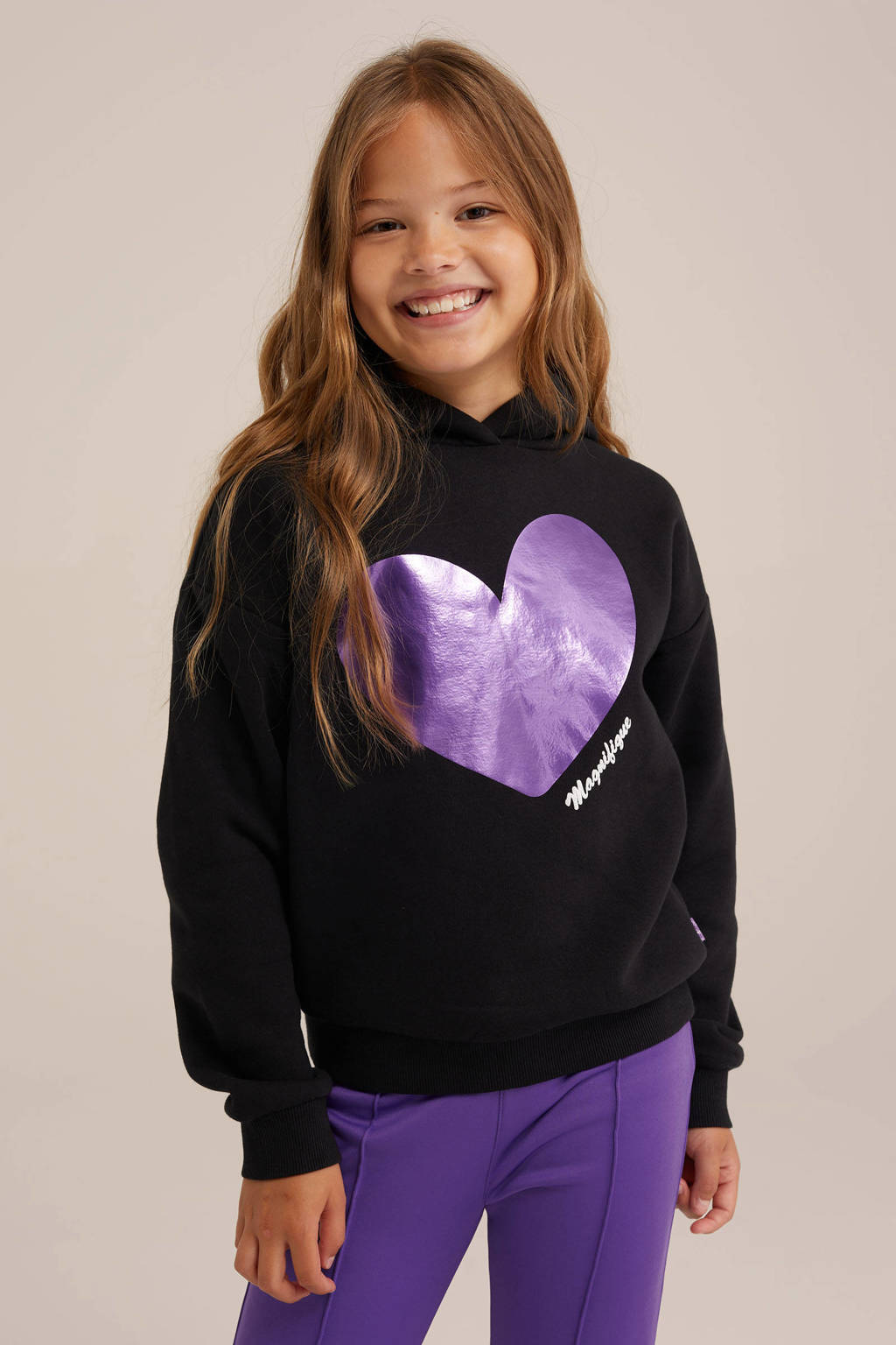 WE Fashion hoodie met printopdruk zwart/paars