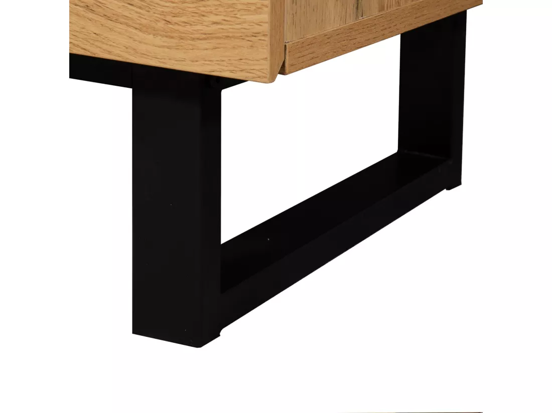 Meuble TV 2 tiroirs 1 portes et 3 niches - en MDF - effet grain de bois et pieds métal - 180x38x50cm