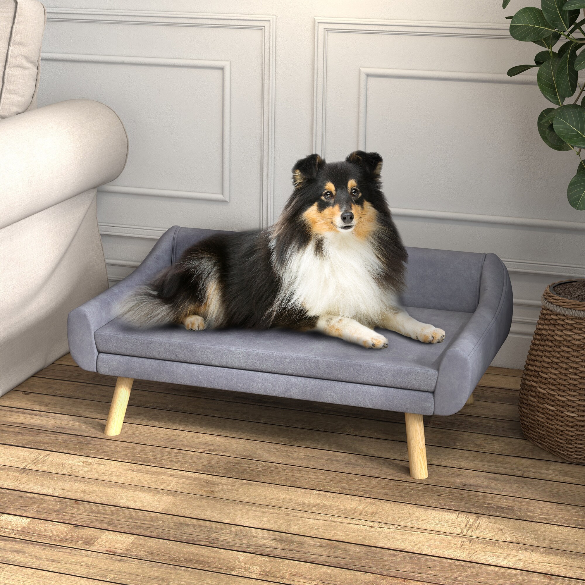 PawHut Hundesofa mit rutschfeste Füße grau 102L x 58,5B x 42,5H cm