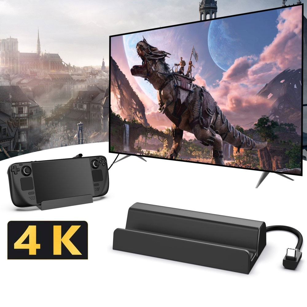 Steam Deck / OLED Dockingstation Ladegerät Charging Dock Stand mit HDMI 4K@60Hz / USB C PD 100W / LAN / 3x USB A 3.1 - Schwarz